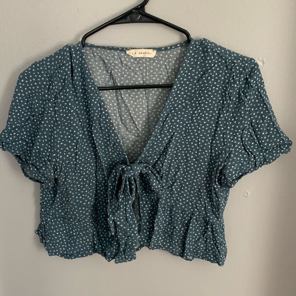 blue floral tied crop top - Picture 1 of 4